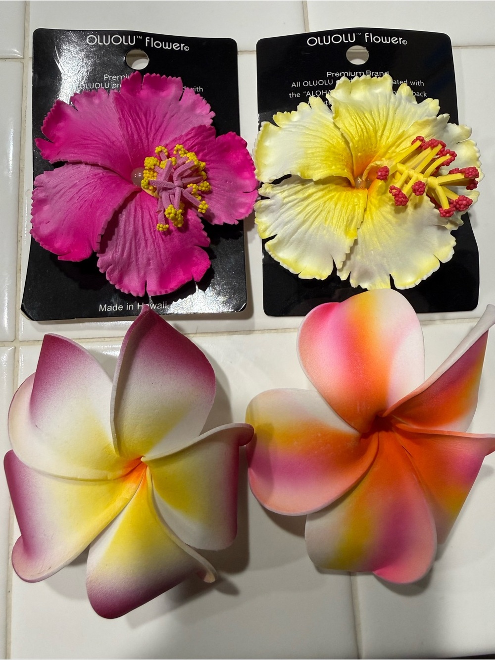 Oluolu Flower Hawaiian Plumeria FOAM Hair Clips Tropical NEW Pink yellow Orange